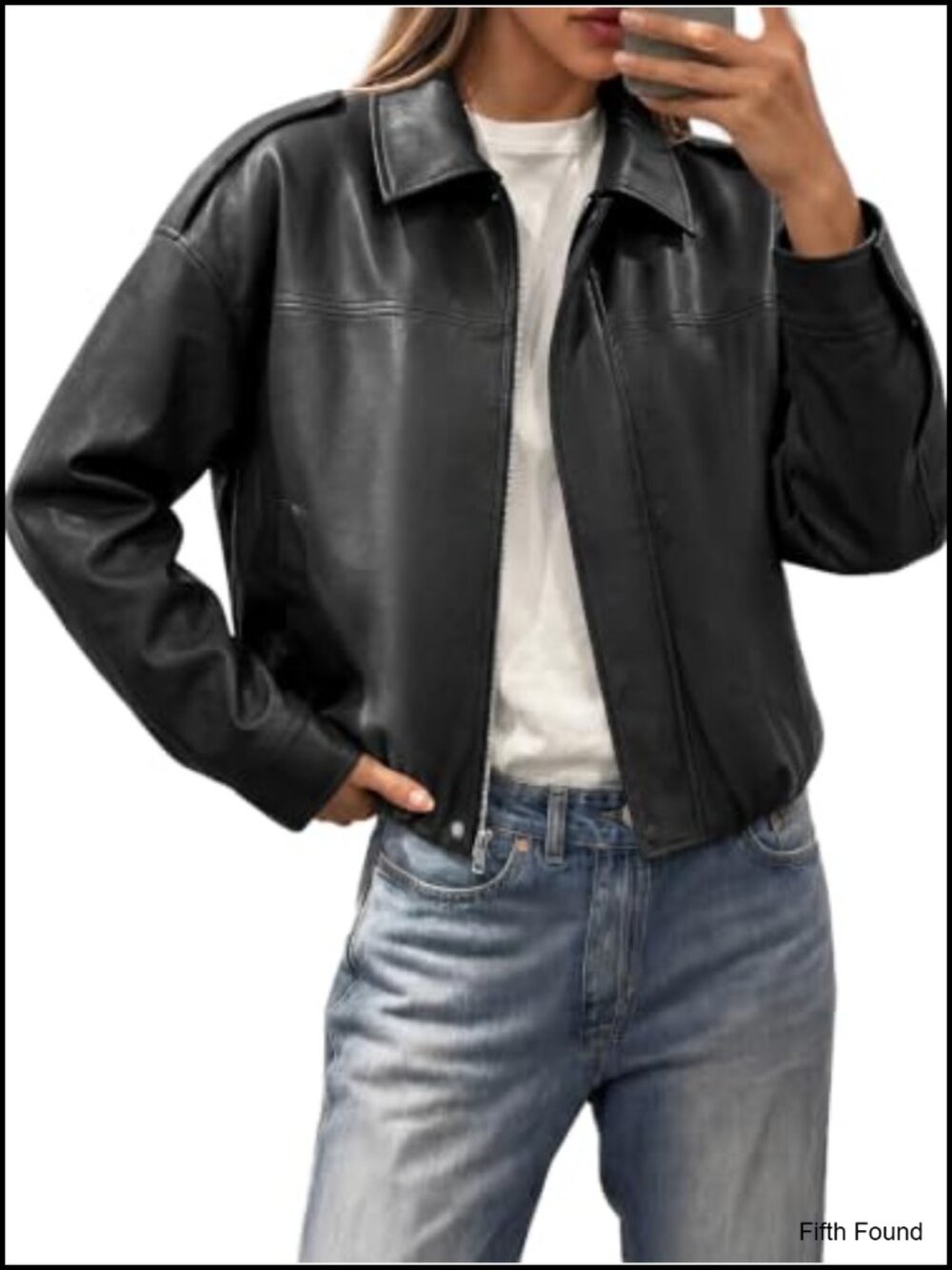 Faux Leather Cropped Oversized Bomber Jacket Zip Up Coat